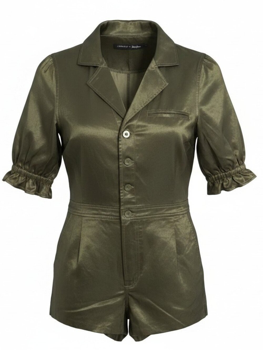 J Brand for Neiman Marcus Olive Utility Romper Button Front Short Sleeve Size S
